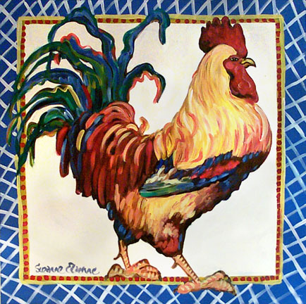 "Blue Cross Rooster" by Suzanne Etienne