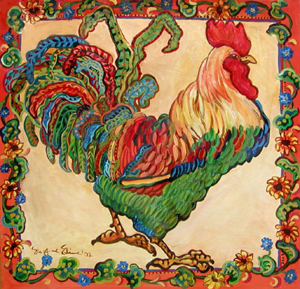 "Coral Rooster" by Suzanne Etienne