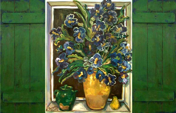 Irises in Yellow Vase by Suzanne Etienne