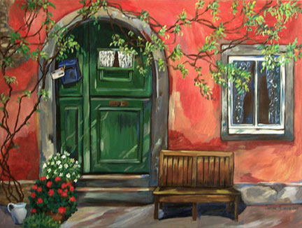 "Wisteria on a Red Wall" by Suzanne Etienne